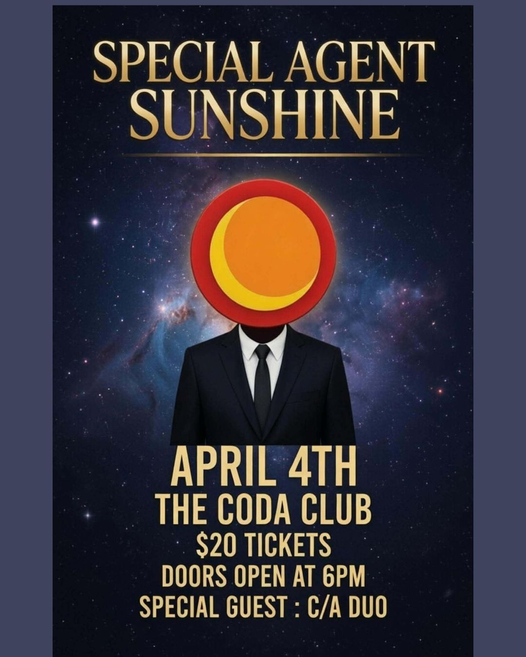 @amberdactyl and I are excited to share that the C/A Duo will be opening for Victoria’s own Special Agent Sunshine next Saturday, April 4 at The Coda!

You've got to check out this band!  Special Agent Sunshine is neon-retro pop-rock from Victoria, BC blending cinematic production, emotional vocals, and big-chorus songwriting. @special_agent_sunshine 

Come early, grab a drink, and help us start the night right — we can’t wait to see you there! 

https://youtu.be/COxuFgpj_8g?si=855BGbKOh9pUkpJa

#originalmusic #pop #retro #victoriabc